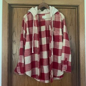 American Eagle womens large red and white flannel hoodie